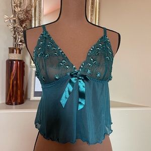 DARK GREEN MESH BABYDOLL CAMI